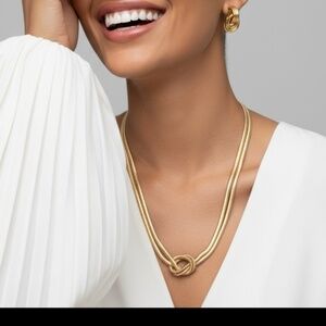 Gold Tone Knot Necklace and Matching Earrings